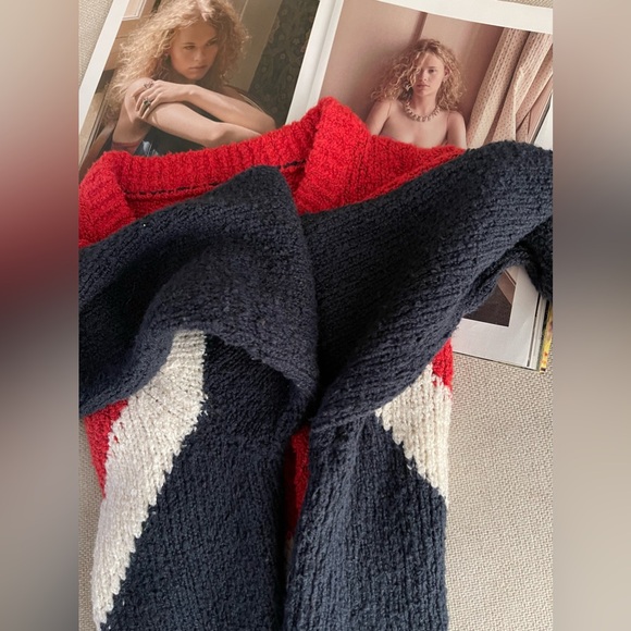 Faherty Red/White/Navy Cotton Blend Crewneck Sweater Size M - Picture 14 of 16